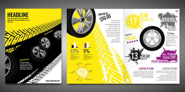 illustrations, cliparts, dessins animés et icônes de modèle de brochure de pneu - tire track track off road vehicle vector