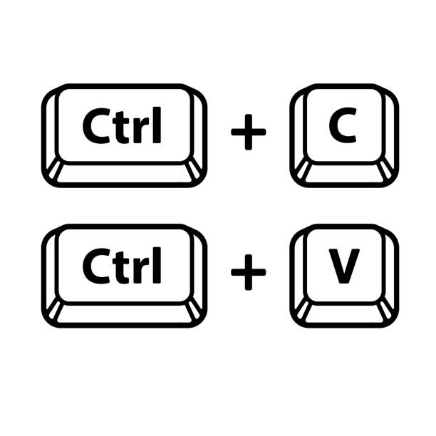 Copy and paste key shortcuts Ctrl C, Ctrl V keyboard buttons, copy and paste key shortcut. Black and white computer icons, vector illustration. computer key stock illustrations