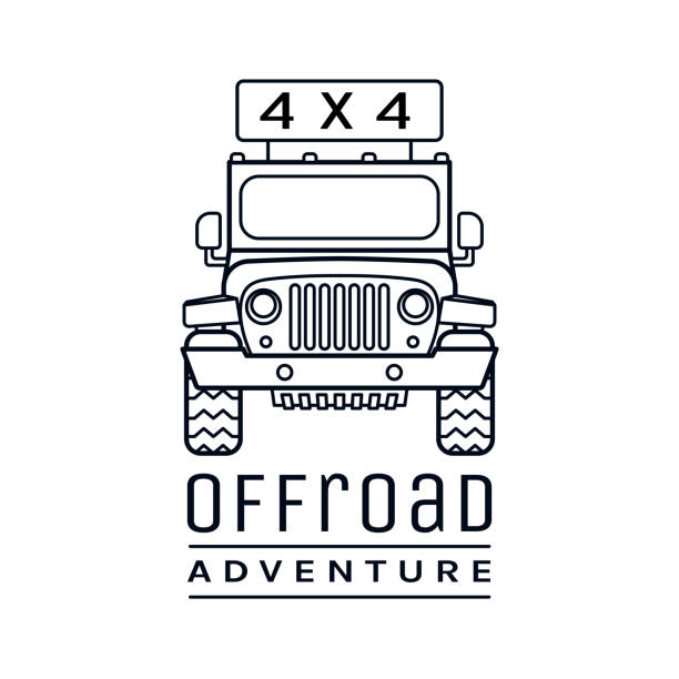 эмблема экстремальной конкуренции - jeep 4x4 off road vehicle adventure stock illustrations