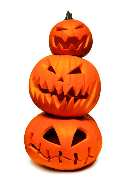 istock Stack of Halloween Jack o Lanterns isolated on white 1171547138