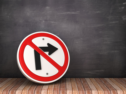 NO RIGHT TURN Road Sign on Chalkboard Background - 3D Rendering