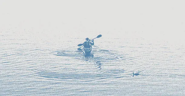 Vector illustration of One man Kayaking and paddling on a Lake