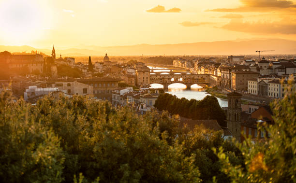 Florence (Firenze), Italy, Tuscany, Europe, Ponte Vecchio in the evening in summer