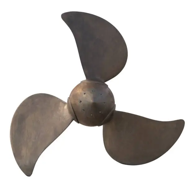 ships screw isolated, marine propeller made of brass
