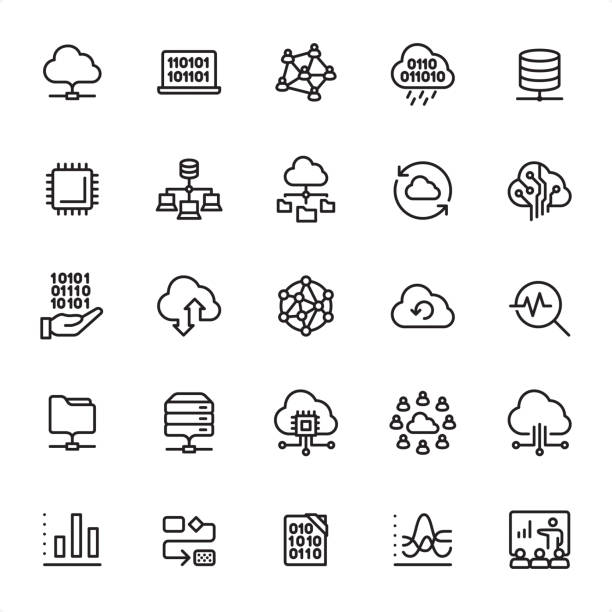 cloud computing - outline icon set - regen grafiken stock-grafiken, -clipart, -cartoons und -symbole
