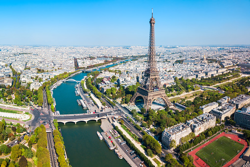 Paris city aerial panoramic view. Paris is the capital and most populous city of France.