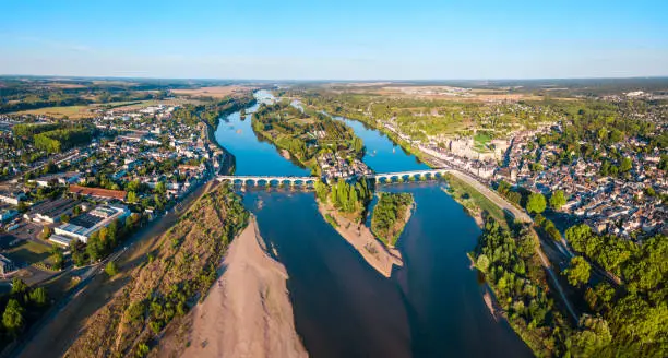 Chateau d'Amboise aerial panoramic view. It is a chateau in Amboise city, Loire valley in France.