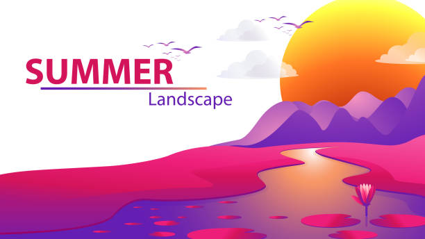 восход пейзажей фон - vibrant color clear sky reflection summer stock illustrations