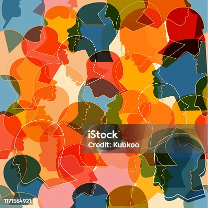 istock Seamless pattern of  crowd of many different people profile heads. 1171564921