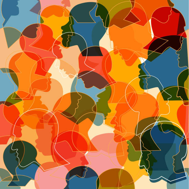 Seamless pattern of  crowd of many different people profile heads. Seamless pattern of a crowd of many different people profile heads. Vector background. crowd of people backgrounds stock illustrations