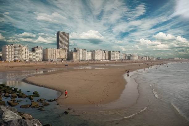 Panoramic view of the skyline of Ostend stock photo