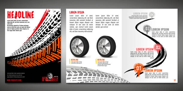 ilustraciones, imágenes clip art, dibujos animados e iconos de stock de plantilla de folleto de neumáticos - mud spray rally car racing 4x4