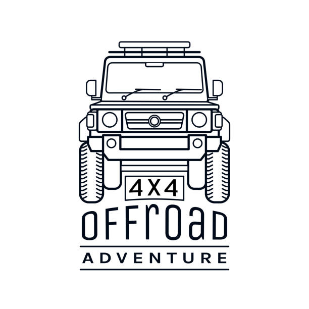 эмблема экстремальной конкуренции - jeep 4x4 off road vehicle adventure stock illustrations