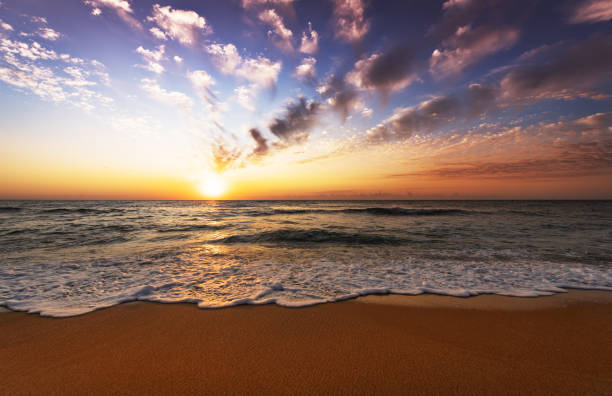istock Beautiful bright purple sunrise on the ocean! 1171568680
