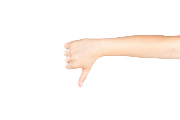 istock Female Hand is Making Thumbs Down on Isolated White Background 1171570297