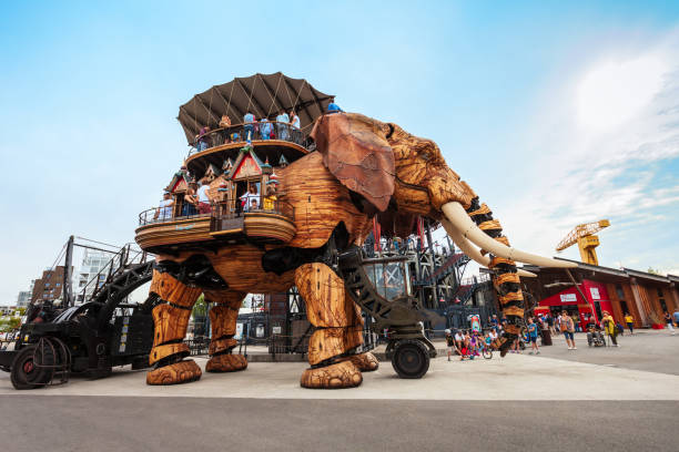 Elephant Machines Isle of Nantes NANTES, FRANCE - SEPTEMBER 16, 2018: Machines of the Isle of Nantes is a artistic, touristic and cultural project based in Nantes, France loire atlantique photos stock pictures, royalty-free photos & images