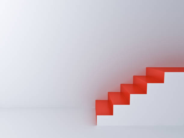 istock Red stairs in white room background with blank space on the wall 1171571433