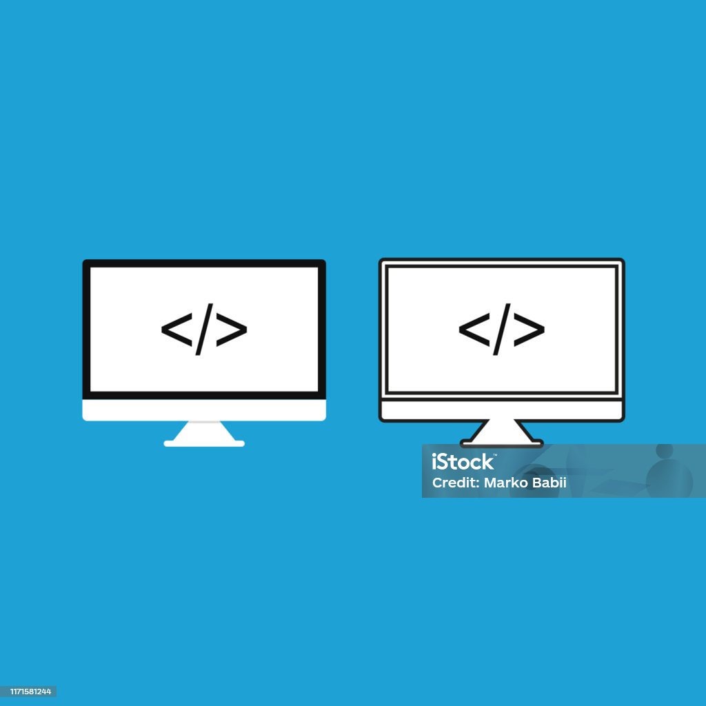Computer Having Code Vector Images Hd Computer With Code On The Screen On Blue Background Vector Illustration ...