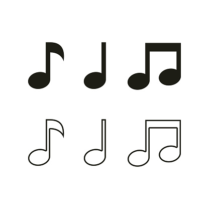 Music note vector icons. Sound and melody symbols. Set of various black musical note icon isolated on white background. Vector illustration for music design. Key sign collection. Tone music logo