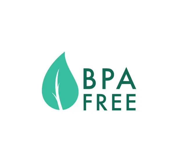 Vector illustration of BPA free vector icon, Safe food package stamp. Healthy BPA free check mark leaf and drop seal. No toxic approved icon