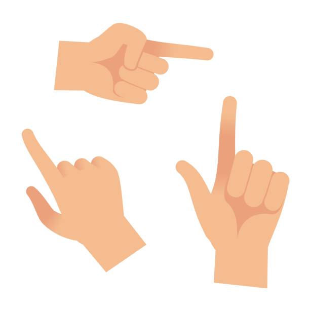 ilustrações de stock, clip art, desenhos animados e ícones de hand in forefinger icons. holding pointing hands drawing gesture to object isolated vector outline set - pointing