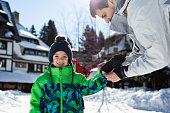 Father and son on skiing