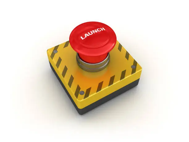 LAUNCH Push Button - White Background - 3D Rendering
