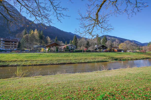 oberammergau riverside village with charming houses and nature
