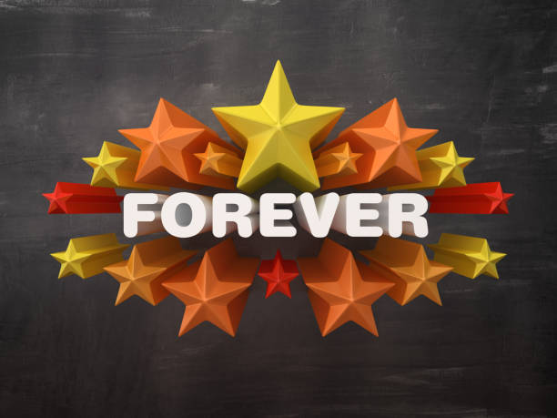 istock Colorful Stars with FOREVER Word on Chalkboard Background - 3D Rendering 1171590271