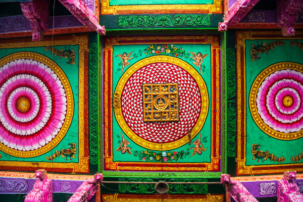 MADURAI, INDIA - MARCH 23, 2012: Ceiling pattern decor in the Meenakshi Amman Temple in Madurai in Tamil Nadu in India