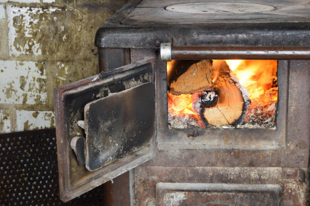 Shot on the old and neglected wood stove when burning wood.