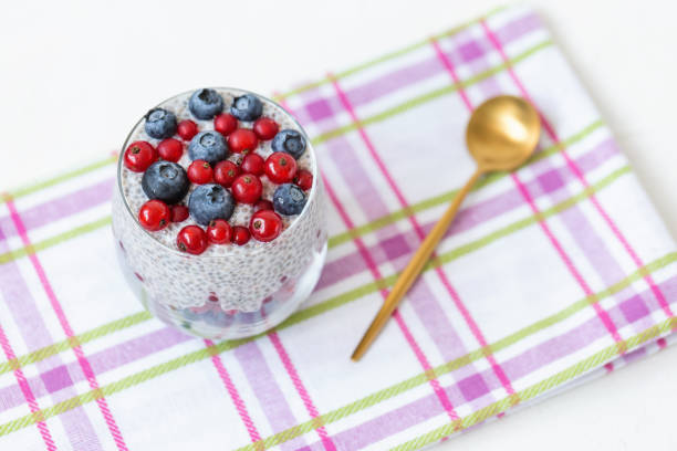 istock Chia seed pudding with blueberries and red currant berries in a glass 1171590794