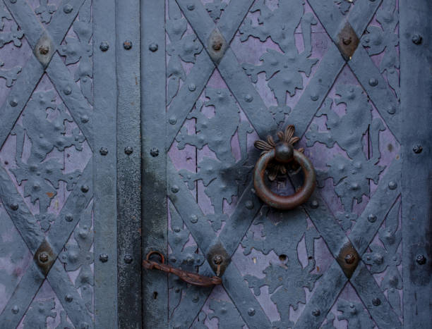 istock View on old purple door in a catle 1171592643