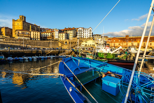 Coloridos barcos pesqueros amarrados en el puerto de Getaria, País Vasco, España photo