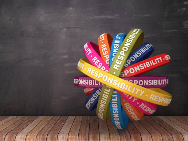 istock Circular Ribbons with RESPONSABILITY Word on Chalkboard Background - 3D Rendering 1171597986