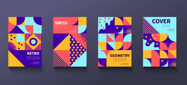 Vintage retro bauhaus design vector covers set Vintage retro bauhaus design vector covers set. Swiss style colorful geometric compositions for book covers, posters, flyers, magazines, business annual reports circle illustrations stock illustrations