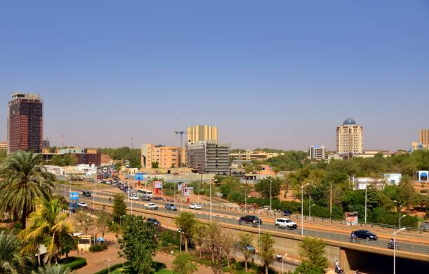 Niamey skyline from François Mitterrand avenue, Niger stock photo