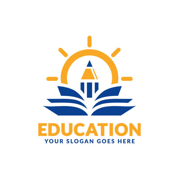 szablon projektu symbolu edukacji, ikona ołówka i książki stylizowana - education stock illustrations