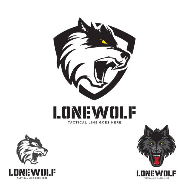 Grey Lone Wolf head vector art illustration