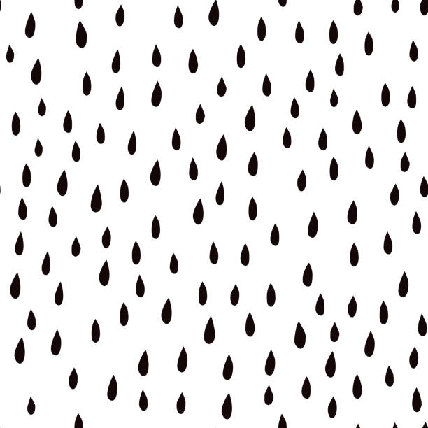 ilustraciones, imágenes clip art, dibujos animados e iconos de stock de patrón sin costuras dibujado a mano en blanco y blanco de gotas de lluvia. textura vectorial de gotas en estilo escandinavo. - lágrima