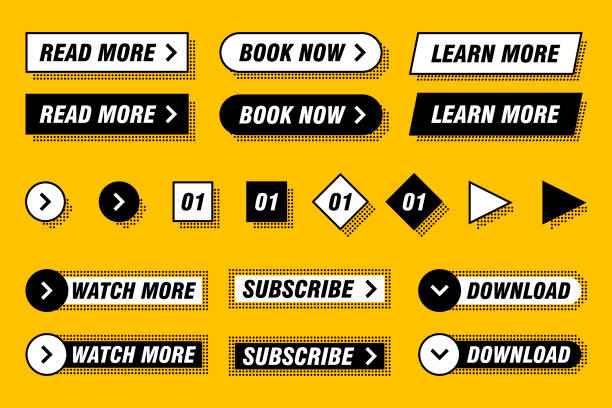 набор современных кнопок в различных конструкций и цветов, как желтый, черный, белый. готов к использованию на веб-странице или в дизайне мо� - push button stock illustrations