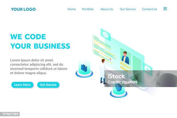 Code For Page Layout Programming And Coding Isometric Landing Page Template Modern Web Page ...