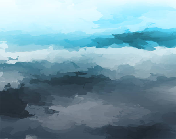 illustrazioni stock, clip art, cartoni animati e icone di tendenza di sfondo paesaggio torbido stile acquerello astratto - sea cloud cloudscape sky