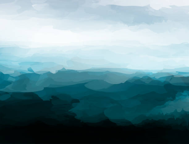 хаос стиль горный пейзаж вектор акварели шаблон плакат - fog landscape backgrounds cloud stock illustrations