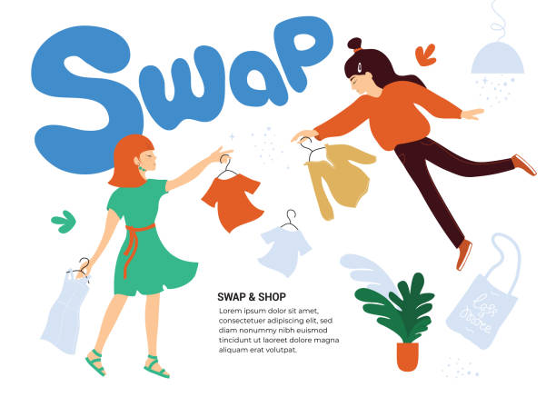 swap und shop illustration - garage sale flea market sale market stock-grafiken, -clipart, -cartoons und -symbole