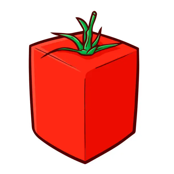 Vector illustration of cube tomato in cartoon style