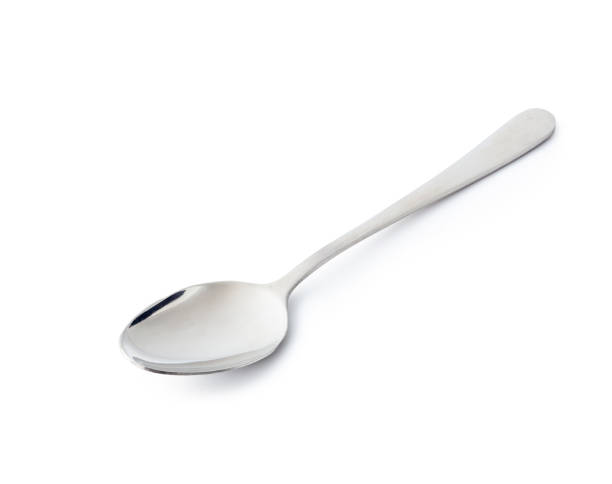 silver spoon isolated on white background. with clipping path. - flatware silverware in a row eating utensil imagens e fotografias de stock
