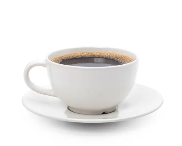 Photo of White cup of black coffee isolated on white background with clipping path