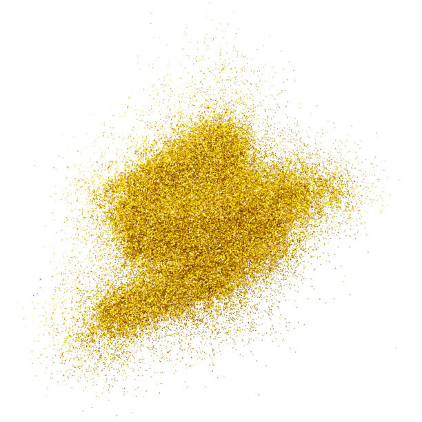 Gold sparkles on white background. Gold glitter background. stock photo
