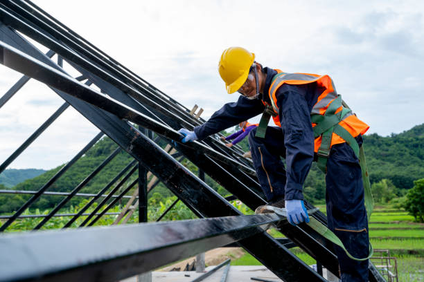 istock Roofer worker in protective uniform wear and gloves 1171642475